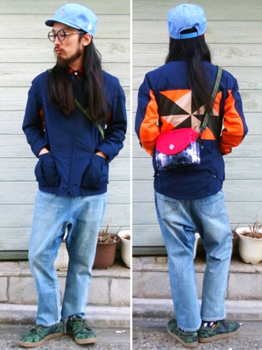 「ALDIES、キャップ、はるコーデ、カジュアル、サルエルパンツ、デニムパンツ、WEAR東海、WEAR昭和部、ハンティングジャケット、春コーデ」｜「ALDIESのVillans Sarouel PT デニム サルエルパンツ（デニムパンツ、ブルー系）」を使った、りょうさん（メンズ・171cm）の春コーディネートの1枚目の写真