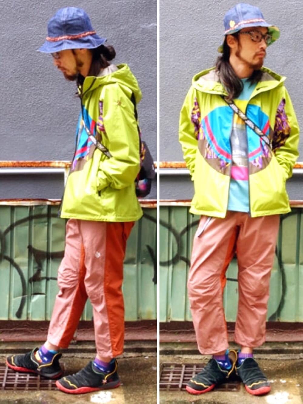 「ALDIES、ハット、ナイロンジャケット、Tシャツ、クロップドパンツ、春コーデ、カジュアル、WEAR昭和部、WEAR東海、名古屋」｜「ALDIESのALDIES/アールディーズ　Tulip Hat/チューリップハット　(66)（ハット、ブルー系）」を使った、りょうさん（メンズ・171cm）の春コーディネートの1枚目の写真