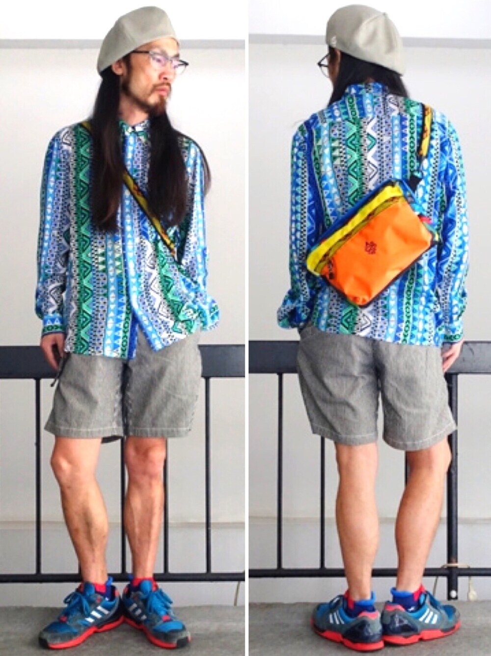 「ALDIES、春コーデ、カジュアル、ベレー帽、ベレー帽推奨委員会、シャツスタイル、ショートパンツ、WEAR昭和部、ショルダーバッグ、名古屋」｜「ALDIESのPripera Beret プリペラベレー（ハンチング/ベレー帽、グレー系）」を使った、りょうさん（メンズ・171cm）の春コーディネートの1枚目の写真