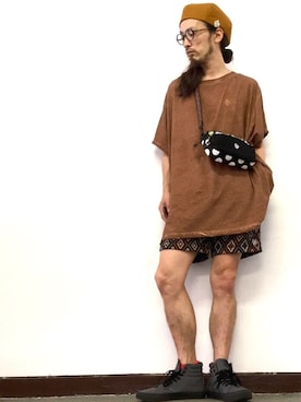 「静岡」｜「アイテム（ハンチング/ベレー帽）」を使った、りょうさん（メンズ・171cm）の夏コーディネート