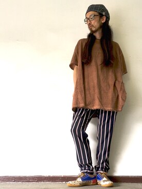 「ベレー帽推奨委員会」｜「アイテム（スラックス）」を使った、りょうさん（メンズ・171cm）の夏コーディネート