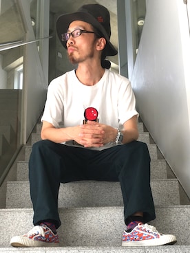 「JULIEN DAVID（ジュリエンデビッド）のアイテム（シューズ）」を使った、りょうさん（メンズ・171cm）の夏コーディネート