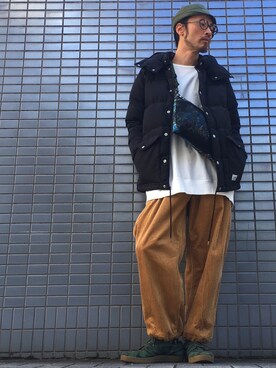 「ALDIES（アールディーズ）のアイテム（ダウンジャケット/コート）」を使った、りょうさん（メンズ・171cm）の秋コーディネート