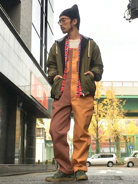 「ALDIES（アールディーズ）のアイテム（サロペット/オーバーオール）」を使った、りょうさん（メンズ・171cm）の冬コーディネート