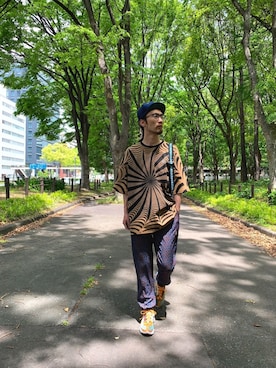 「柄×柄」｜「アイテム（キャップ）」を使った、りょうさん（メンズ・171cm）の春コーディネート