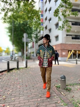 「ネルシャツ」｜「アイテム（その他アウター）」を使った、りょうさん（メンズ・171cm）の秋コーディネート