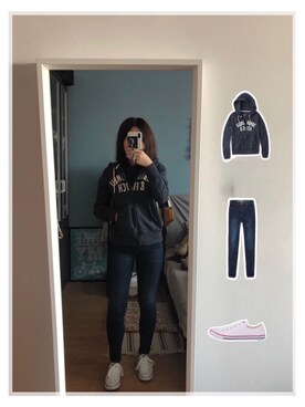 「Abercrombie&Fitch（アバークロンビーアンドフィッチ）のアイテム（スタジャン）」を使った、Monica0607さん（レディース・157cm）の春コーディネート