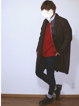「寒い」｜「アイテム（ライダースジャケット）」を使った、akkunさん（メンズ・174cm）の冬コーディネート
