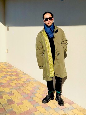 「AVIREX（アヴィレックス）のアイテム（モッズコート）」を使った、きょーすけさん（メンズ・165cm）の冬コーディネート