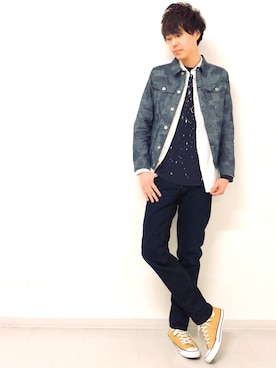 「G-STAR（ジースター）のアイテム（デニムジャケット、グレー系）」を使った、Shoheiさん（メンズ・185cm）の冬コーディネート