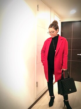 「DRWCYS（ドロシーズ）のアイテム（チェスターコート）」を使った、miyakoさん（レディース・159cm）の冬コーディネート