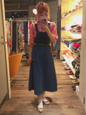 「70's」｜「アイテム（オールインワン・サロペット）」を使った、HONAMIさん（レディース・156cm）の夏コーディネート