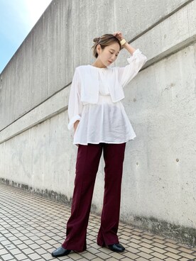 「Kastane（カスタネ）のレーヨンスラックスパンツ３（スラックス）」を使った、nakao takakoさん（レディース・159cm）の秋コーディネート