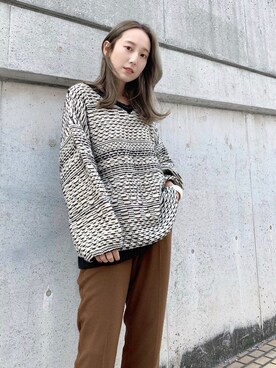 「Kastane（カスタネ）のレーヨンスラックスパンツ３（スラックス）」を使った、nakao takakoさん（レディース・159cm）の秋コーディネート