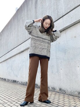 「Kastane（カスタネ）のレーヨンスラックスパンツ３（スラックス）」を使った、nakao takakoさん（レディース・159cm）の秋コーディネート