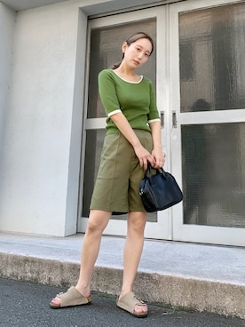 「BIRKENSTOCK（ビルケンシュトック）のZURICH SFB/チューリッヒ ソフトフットベッド スエードレザー ナロー幅（UNISEX）（サンダル）」を使った、nakao takakoさん（レディース・159cm）の夏コーディネート
