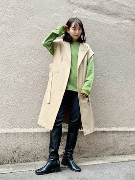 「緑」｜「アイテム（トレンチコート）」を使った、nakao takakoさん（レディース・159cm）の冬コーディネート