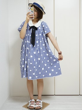 「NOMBRE IMPAIR（ノンブルアンペール）のアイテム（帽子）」を使った、nao_mamekoさん（レディース・152cm）の夏コーディネート