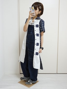 「NIRAME.CO（ニラメッコ）のアイテム（シャツワンピース）」を使った、nao_mamekoさん（レディース・152cm）の夏コーディネート