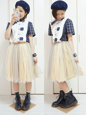 「NIRAME.CO（ニラメッコ）のアイテム（シャツワンピース）」を使った、nao_mamekoさん（レディース・152cm）の夏コーディネート