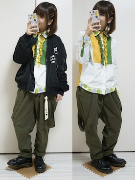 「アイテム（イヤリング（片耳用）、イエロー系）」を使った、nao_mamekoさん（レディース・152cm）の春コーディネート