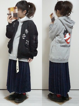 「パーカー×シャツ」｜「アイテム（ジャケット/アウター）」を使った、nao_mamekoさん（レディース・152cm）の冬コーディネート
