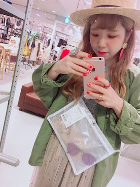 「カンカン帽」｜「アイテム（ブルゾン）」を使った、まりっぺさん（レディース・152cm）の夏コーディネート