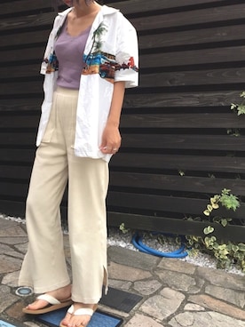 「スリット」｜「アイテム（ビーチサンダル）」を使った、tenpuraさん（レディース・157cm）の夏コーディネート