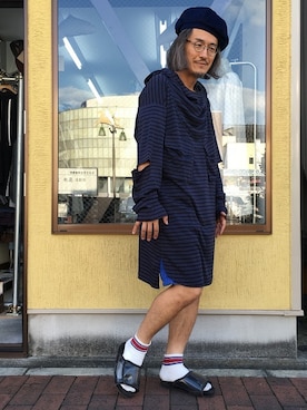 「アイテム（ハンチング/ベレー帽）」を使った、フリスタさん（メンズ・173cm）の夏コーディネート