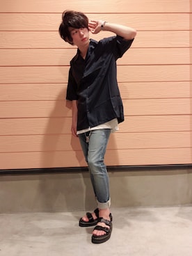 「ネイビーコーデ」｜「アイテム（財布/小物）」を使った、きょー。さん（メンズ・165cm）の夏コーディネート