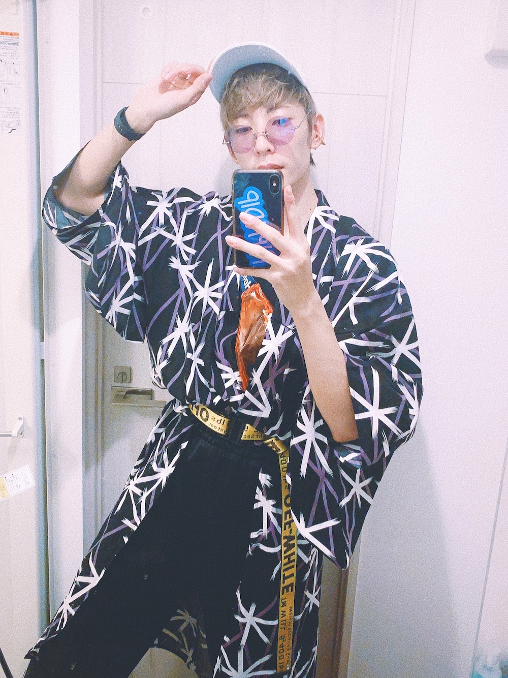 「ビッグシルエット、ゆかたコーデ、浴衣男子、浴衣、ストリートMIX、アレンジ」｜「RIPNDIPのアイテム（キャップ、ホワイト系）」を使った、たけちんさん（メンズ・178cm）の夏コーディネートの1枚目の写真