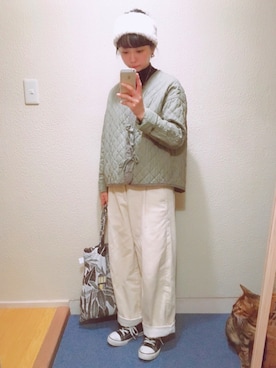 「猫」｜「アイテム（ブルゾン）」を使った、anさん（レディース・155cm）の秋コーディネート