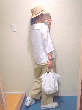 「And A（アンドエー）のアイテム（帽子）」を使った、anさん（レディース・155cm）の春コーディネート