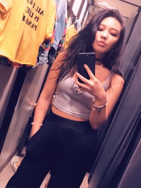 「TOPSHOP（トップショップ）のアイテム（キャミソール、グレー系）」を使った、victoriaさん（レディース・165cm）の夏コーディネート