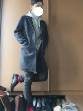 「koe（コエ）のアイテム（チェスターコート）」を使った、れいさん（メンズ・170cm）の冬コーディネート