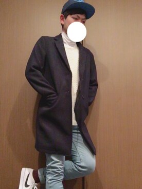 「koe（コエ）のアイテム（チェスターコート）」を使った、れいさん（メンズ・170cm）の冬コーディネート