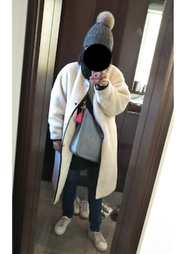 「HYKE」｜「アイテム（ニットキャップ/ビーニー）」を使った、Jasmine♡さん（レディース・160cm）の冬コーディネート