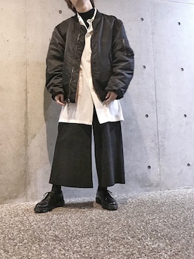 「ビッグシャツ」｜「アイテム（MA-1）」を使った、Senaさん（メンズ・172cm）の冬コーディネート