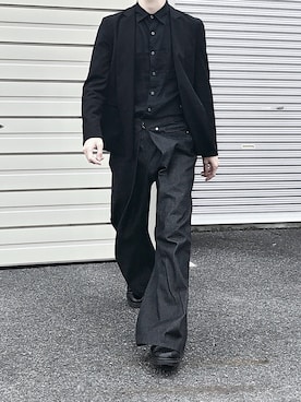 「黒シャツ」｜「アイテム（テーラードジャケット）」を使った、Senaさん（メンズ・172cm）の冬コーディネート