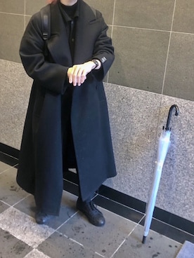 「SHAREEF（シャリーフ）のアイテム（チェスターコート）」を使った、Senaさん（メンズ・172cm）の冬コーディネート