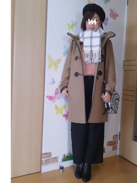 「黒×ピンク」｜「アイテム（ハンチング/ベレー帽）」を使った、mintoさん（レディース・155cm）の冬コーディネート