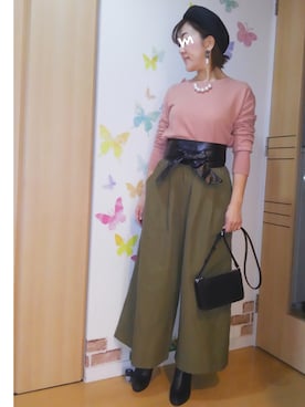 「カーキ×ピンク」｜mintoさん（レディース・155cm）の春コーディネート