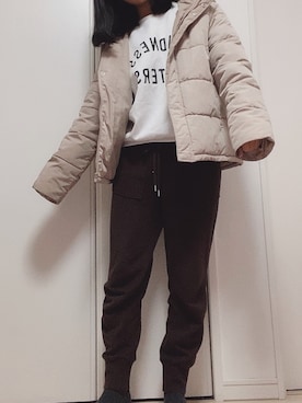 「アイテム（ダウンジャケット/コート、ベージュ系）」を使った、star🌟さん（レディース・156cm）の冬コーディネート