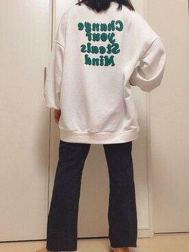 「INGNI（イング）のバックロゴ起毛ビッグシルエットスウェットトップス（Tシャツ/カットソー、ホワイト系）」を使った、star🌟さん（レディース・157cm）の春コーディネート