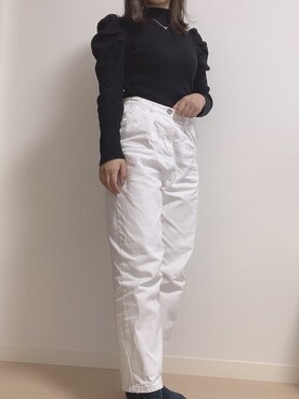 「GRL（グレイル）のパワショルハイネックリブニットトップス（ニット/セーター、ブラック系）」を使った、star🌟さん（レディース・157cm）の春コーディネート