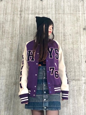 「ニットキャップ」｜「アイテム（スタジャン）」を使った、mtkさん（レディース・159cm）の秋コーディネート