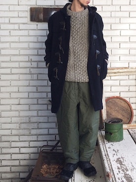「アイテム（ダッフルコート）」を使った、eat_cameさん（メンズ・180cm）の冬コーディネート