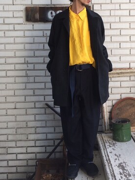 「蛍光カラー」｜「アイテム（チェスターコート）」を使った、eat_cameさん（メンズ・180cm）の冬コーディネート
