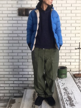 「VINTAGE（ヴィンテージ）のアイテム（ダウンジャケット/コート）」を使った、eat_cameさん（メンズ・180cm）の冬コーディネート