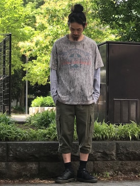 「VINTAGE（ヴィンテージ）のアイテム（カーゴパンツ）」を使った、eat_cameさん（メンズ・180cm）の春コーディネート